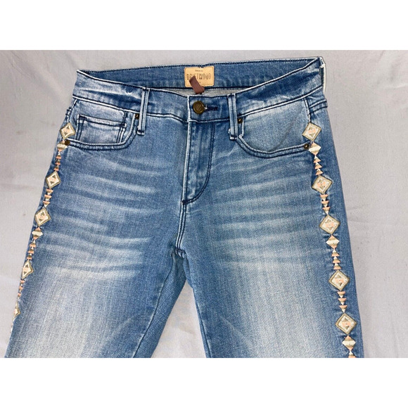 Driftwood 'Jackie Crop' Stretch Denim Skinny Jeans w/ Embroidered Outseam. 25. - Picture 2 of 5